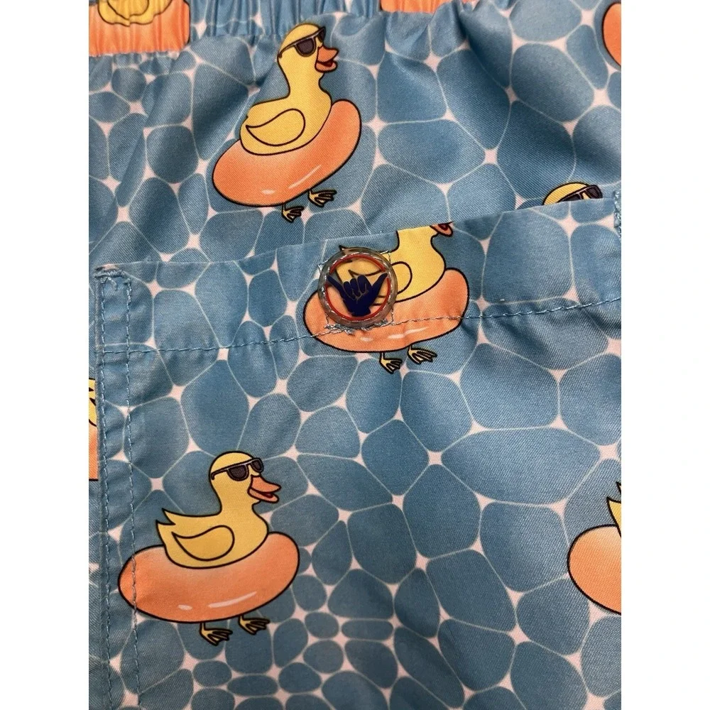 Beach Bros Rubber Ducky SPF Retro‎ Swim Suit Trunks Youth Size 16 Pockets Teal